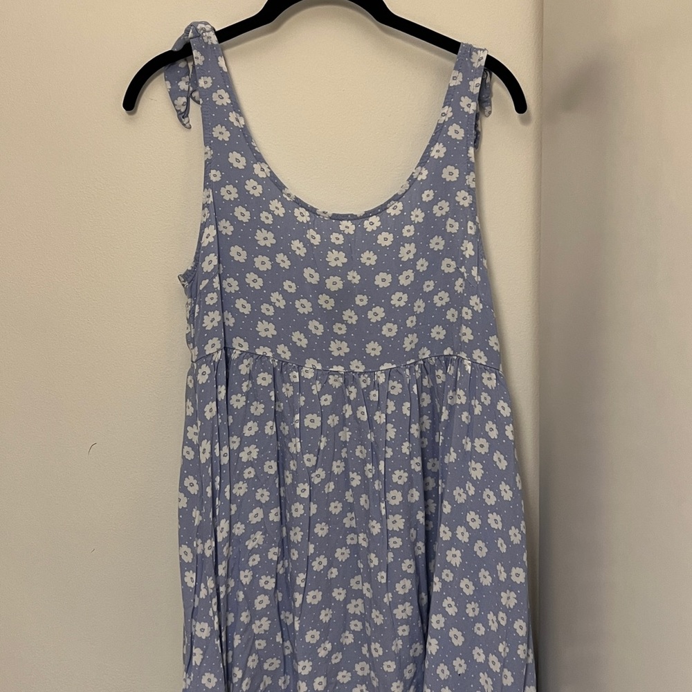 Lue and white floral tie strap babydoll mini  dress